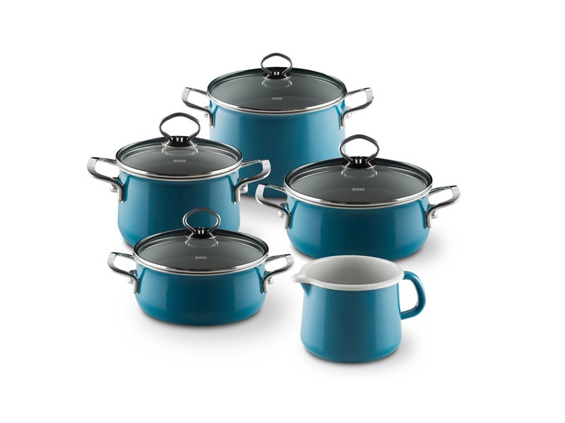 RIESS Email Kochtöpfe, Familien Topfset 5-tlg AQUAMARIN 0584-010