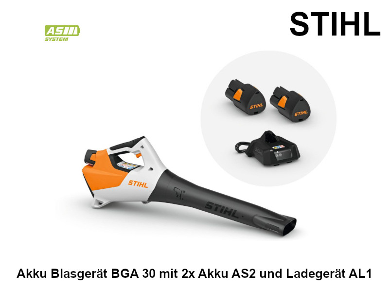 STIHL Akku Blasgerät BGA 30 mit 2x Akku AS2 und Ladegerät AL1