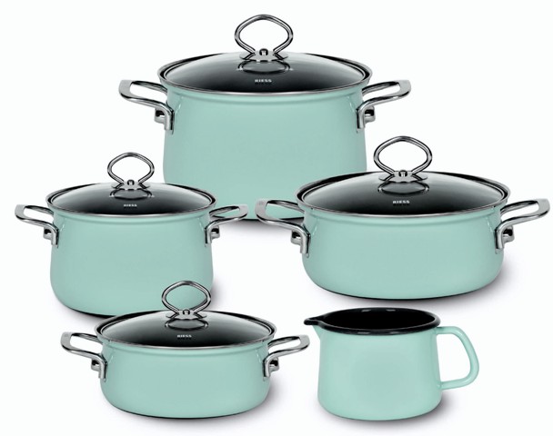 RIESS Email Kochtöpfe, Familien Topfset 5-tlg KRISTALLBLAU 0584-037