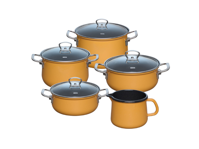 RIESS Email Kochtöpfe, Familien Topfset 5-tlg ORANGE 0584-113