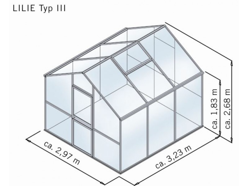 KGT Gewächshaus LILIE III Alu BLANK - 297 x 323 cm - 10mm Vergl.