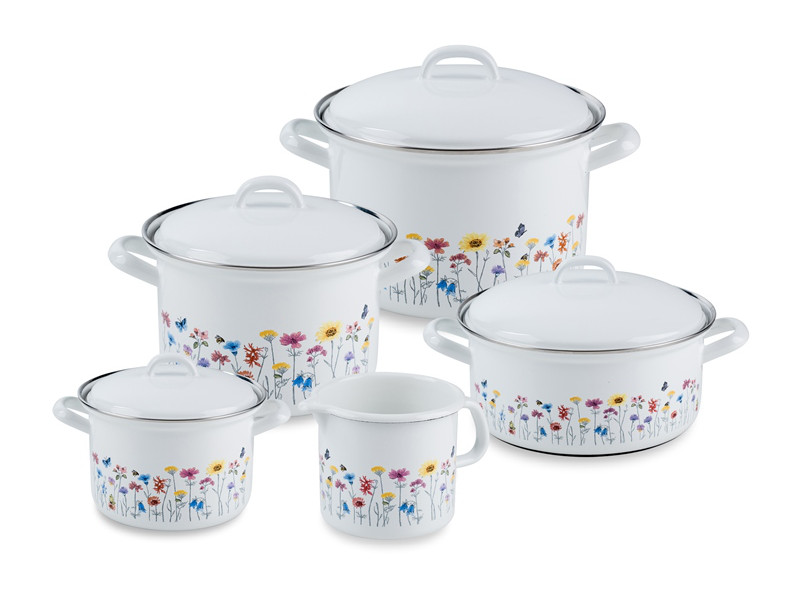 RIESS Email Kochtöpfe, Topfset 5-teilig FLORA 0558-070