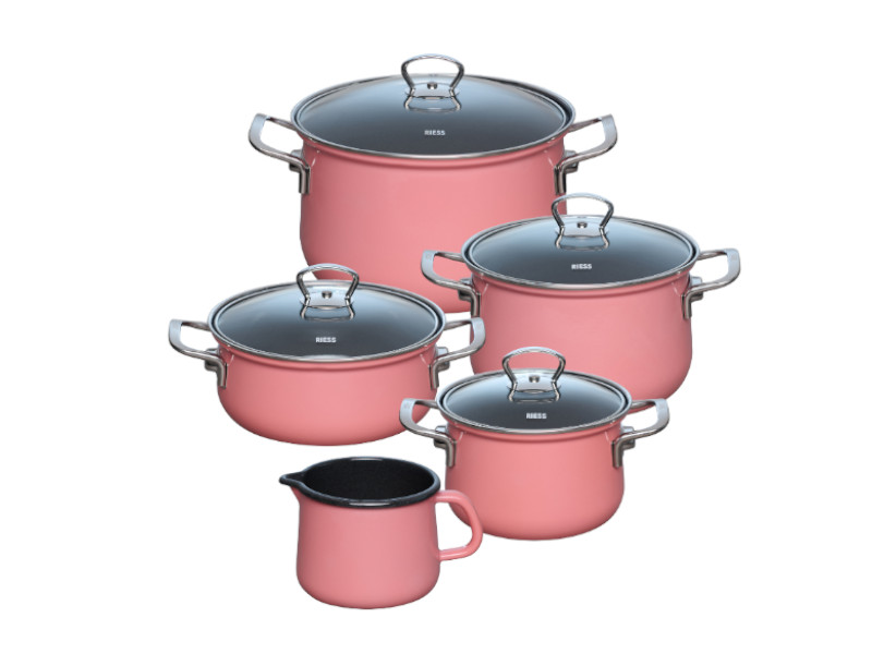 RIESS Email Kochtöpfe, Sparset 5-tlg PINK 0546-114