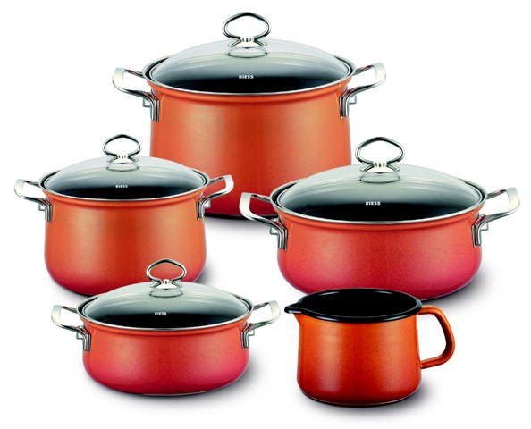 RIESS Email Kochtöpfe, Familien Topfset 5-tlg CORALL 0584-034